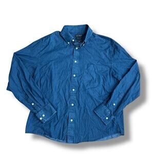 Ralph Lauren Women’s Size L Dark Blue Long Sleeve Cotton Polka Dot Shirt